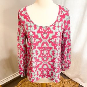 BTQ PEACH LOVE CREAM CALIFORNIA Patterned Blouse